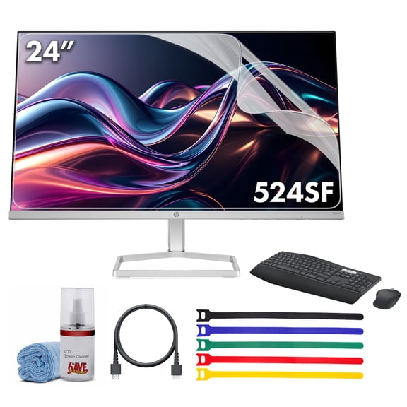 HP 524SF 24" 16:9 FreeSync IPS Monitor Bundle Including: Logitech MK850 Wireless Keyboard and Mouse Combo, 3x HDMI Cable, Surge Protector, Cable Ties, Screen Cleaning Kit, Screen Protector