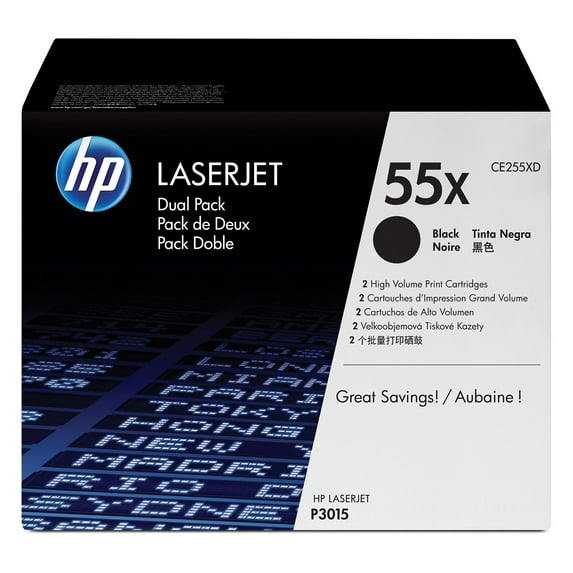 HP 55X 2-pack High Yield Black Original LaserJet Toner Cartridges, Per