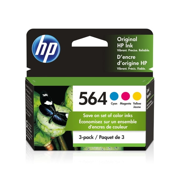 HP 564 Cyan, Magenta, Yellow Original Ink Cartridge, 3-Pack (N9H57FN)