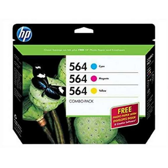 HP 564 Cyan, Magenta & Yellow Original Ink Cartridges with Photo Paper, 3 Pack (B3B33FN)