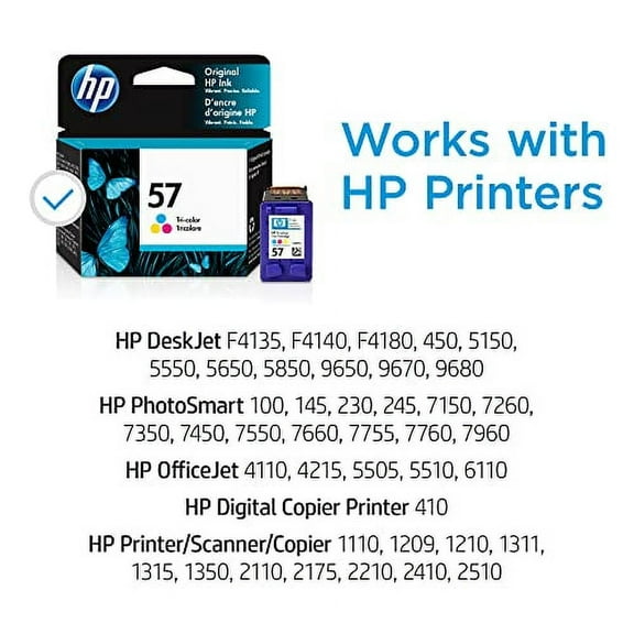 HP 57 Tri-color Ink Cartridge | Works with DeskJet F4100, 450, 5000, 9600; PhotoSmart 100, 200, 7000; OfficeJet 4000, 5500, 6110; Digital Copier Printer 410; PSC 1000, 2000 Series | C6657AN