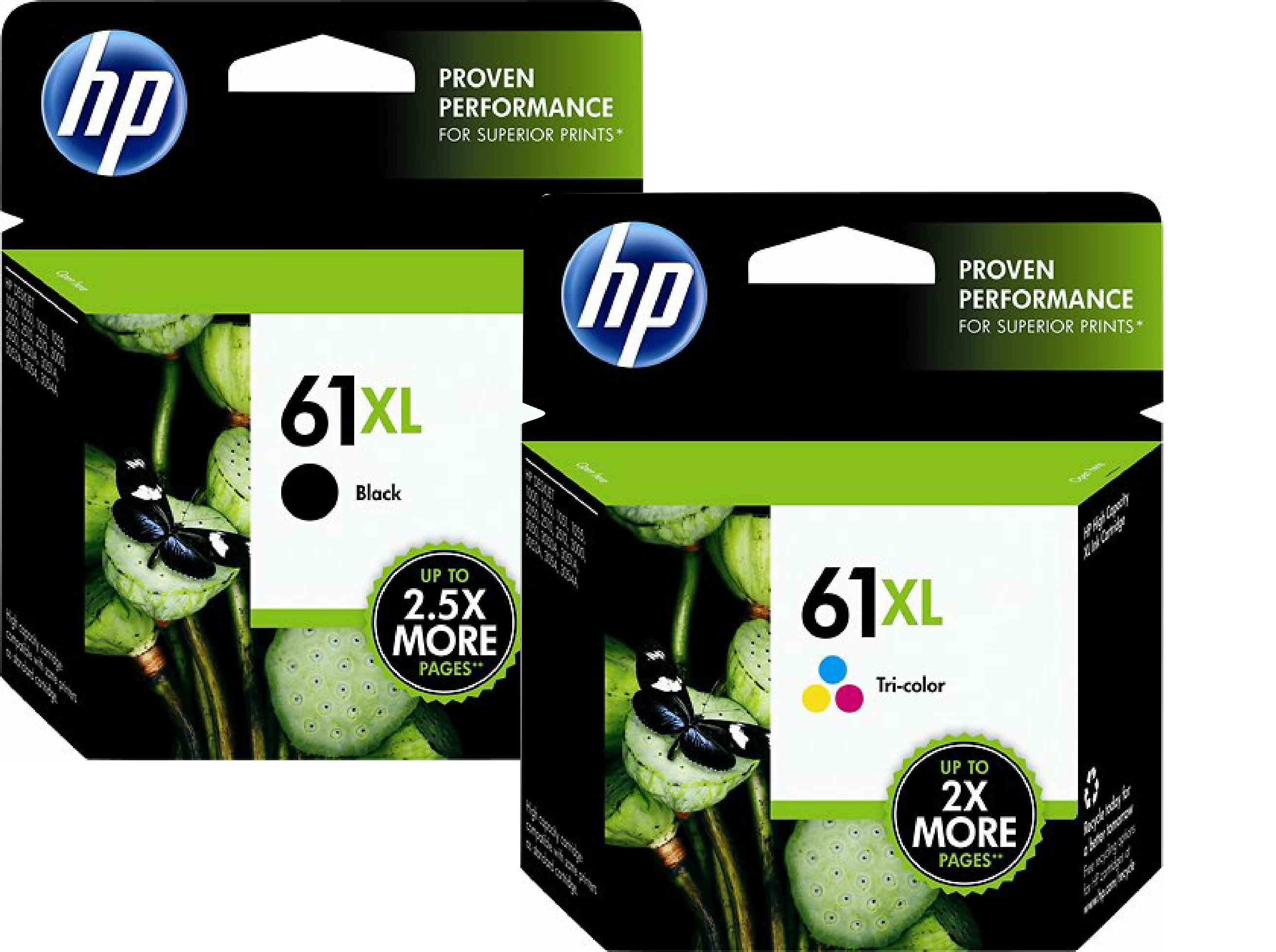 HP 61XL Combo-Pack, High-Capacity Ink Cartridges, Black and Tri