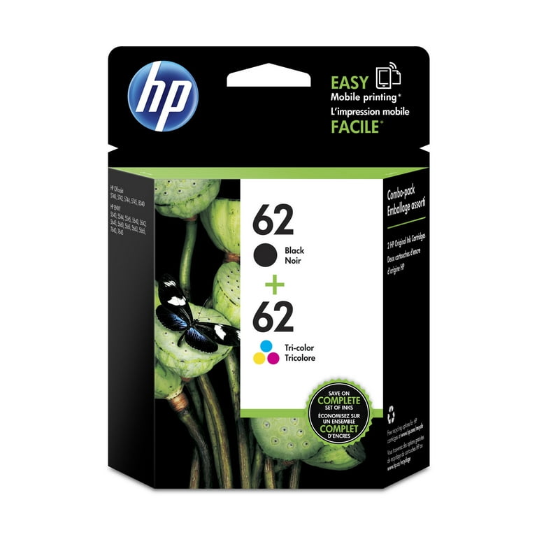 HP 62 2-Pack Black/Tri-color Original Ink Cartridges, N9H64FN#140