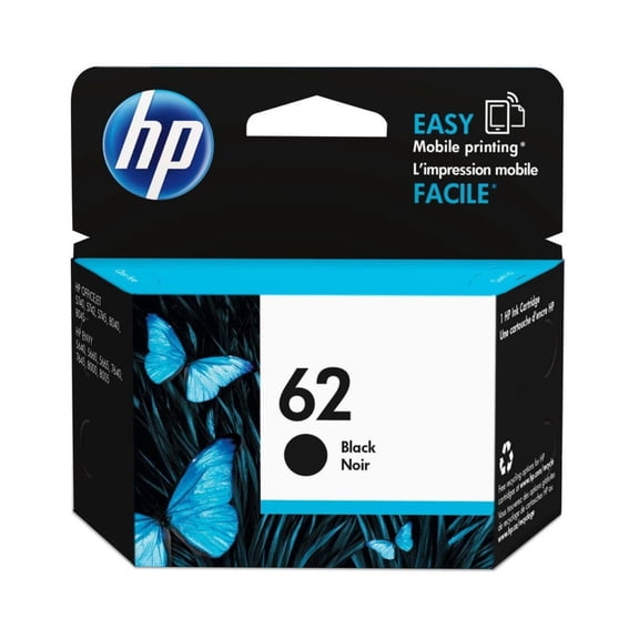 HP 62 Black Original Ink Cartridge, 200 Pages with 62 Tri-Color Original Ink Cartridge, 165 Pages