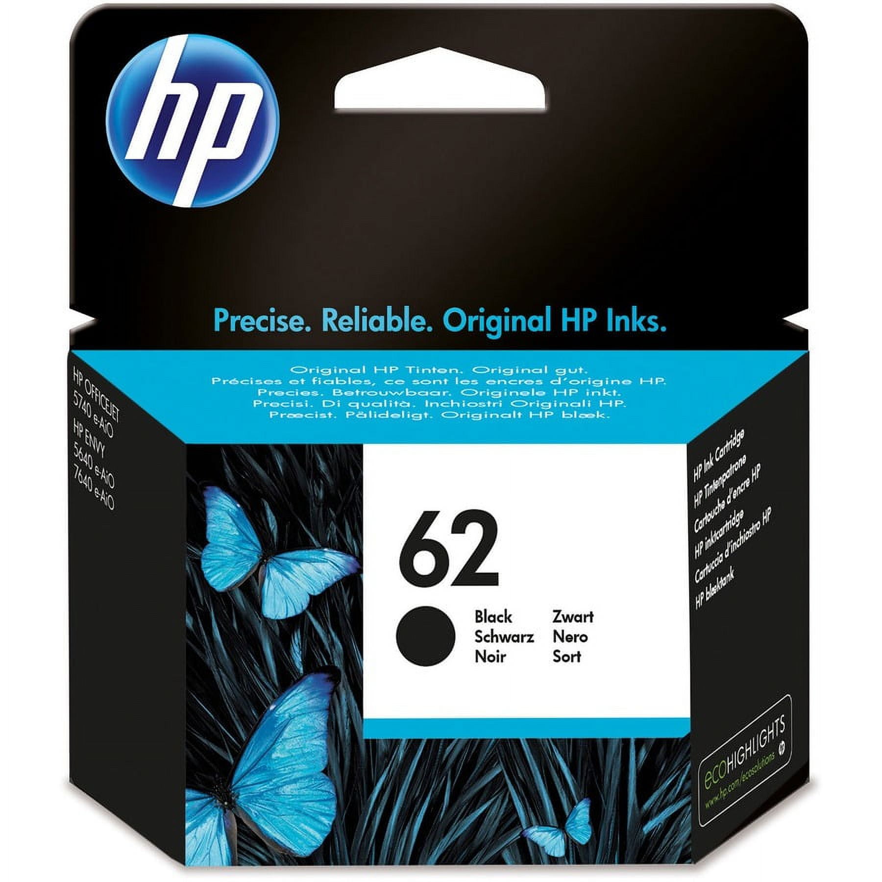 HP 62 Black Original Ink Cartridge, ~200 pages, C2P04AN#140