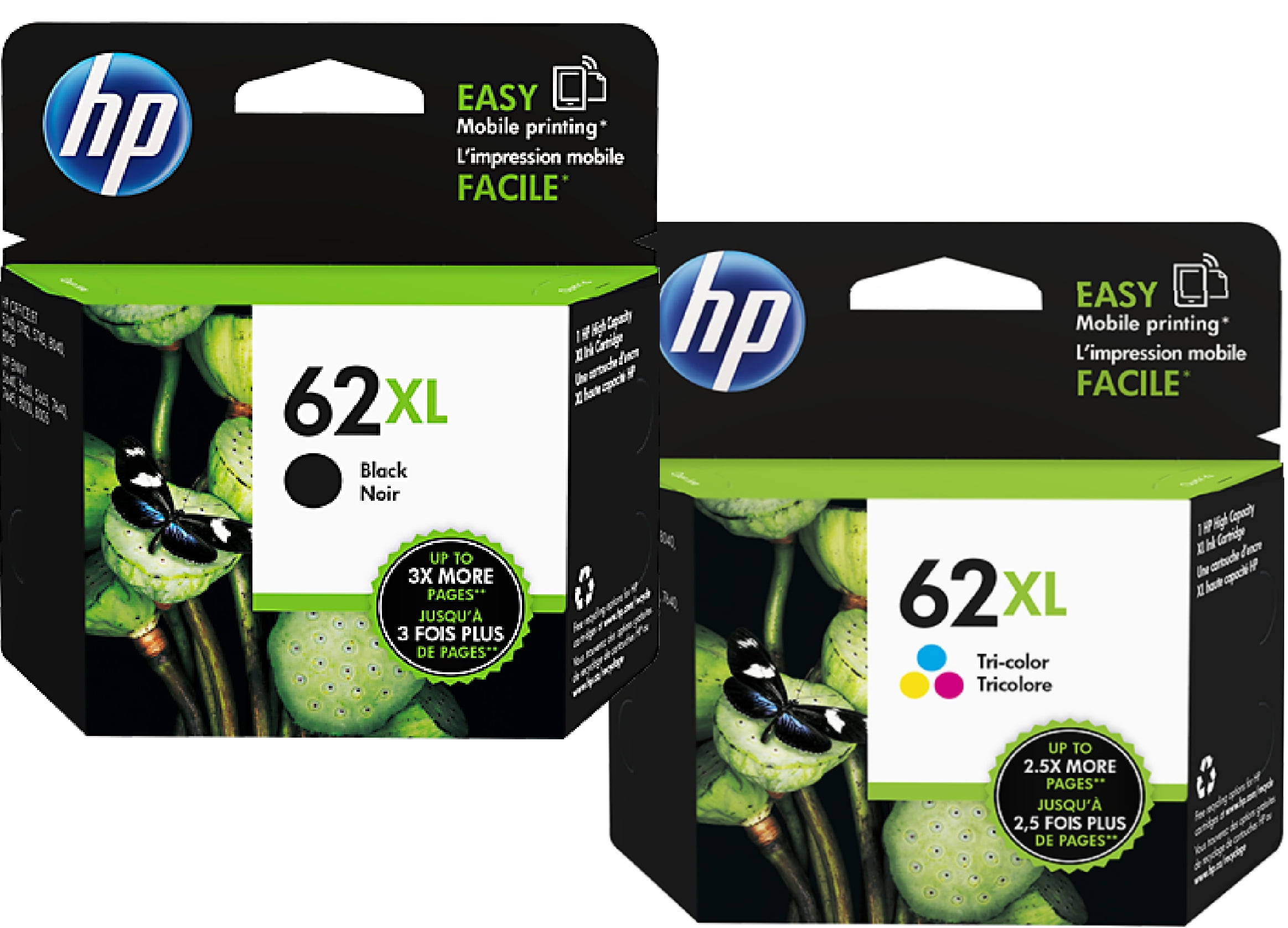 HP 62 XL High-Yield Ink, Combo Pack