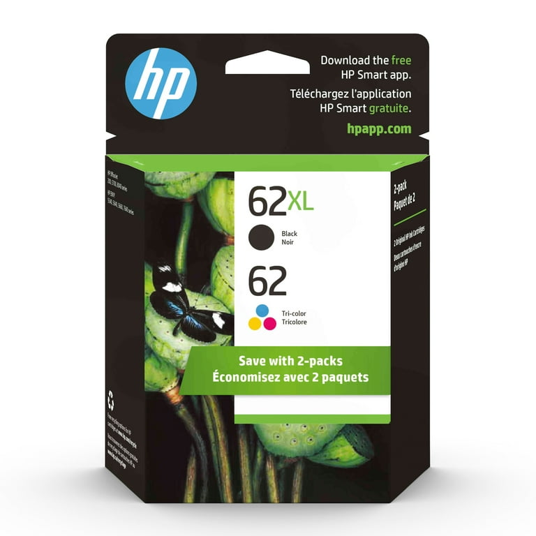 HP 62XL Black/62 Tri-Color Ink Cartridges, N9H67FN, 2/Pack