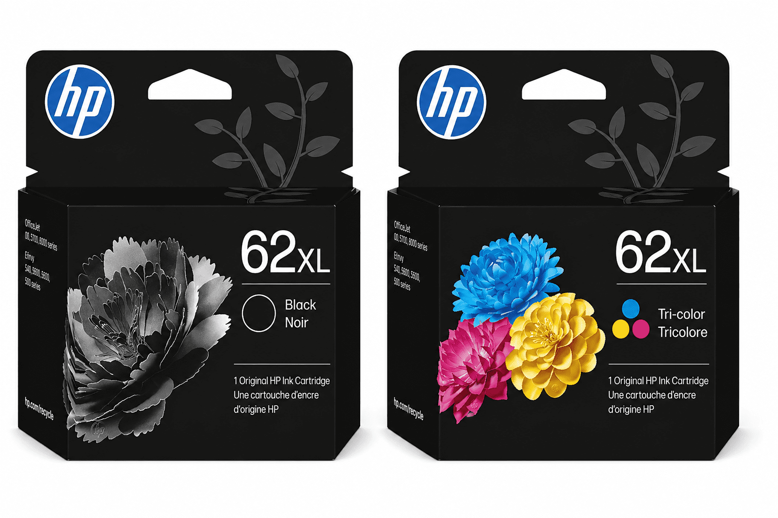 HP 62XL Black High-Yield and High Yield Tri-Color Ink Cartridges | Works with Printer Series: Envy 5540, 5640, 5660, 7640, OfficeJet 5740, 8040,  (Sold without Manufacturer Warranty)