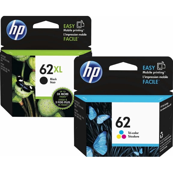 HP 62XL Black and 62 Tri-Color Original Ink Cartridges N9H67FN 2-Pack (Sold Without Manufacturer Warranty)