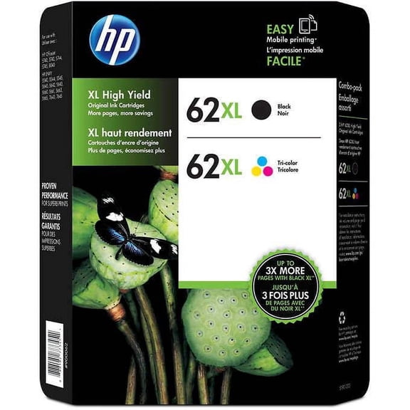 HP 62XL Ink Cartridge, Black/Tri-Color, 2-Pack (N9H67FN) (Sold Without Manufacturer Warranty)