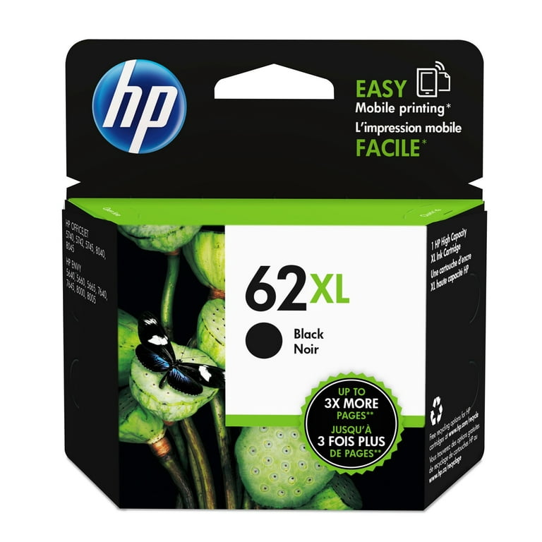 HP 62XL High Yield Original Ink Cartridge, Recycled Plastic