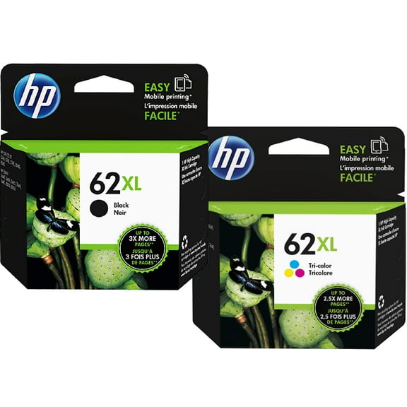 HP 62XL Value Pack - 2-pack - High Yield - black, color (cyan, magenta, yellow) - original - ink cartridge / paper kit - for ENVY 55XX, 56XX, 76XX; Officejet 200, 250, 57XX, 8040