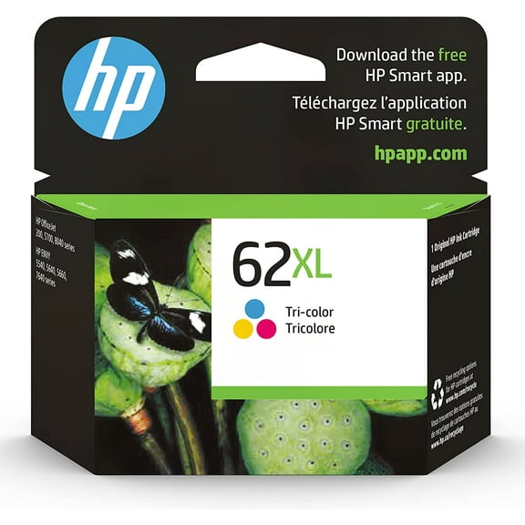 HP 62XL Tri-color High-yield Ink Cartridge | Works with Printer Series: ENVY 5540, 5640, 5660, 7640; OfficeJet 5740, 8040; OfficeJet Mobile 200, 250 | Eligible for Instant Ink | C2P07AN
