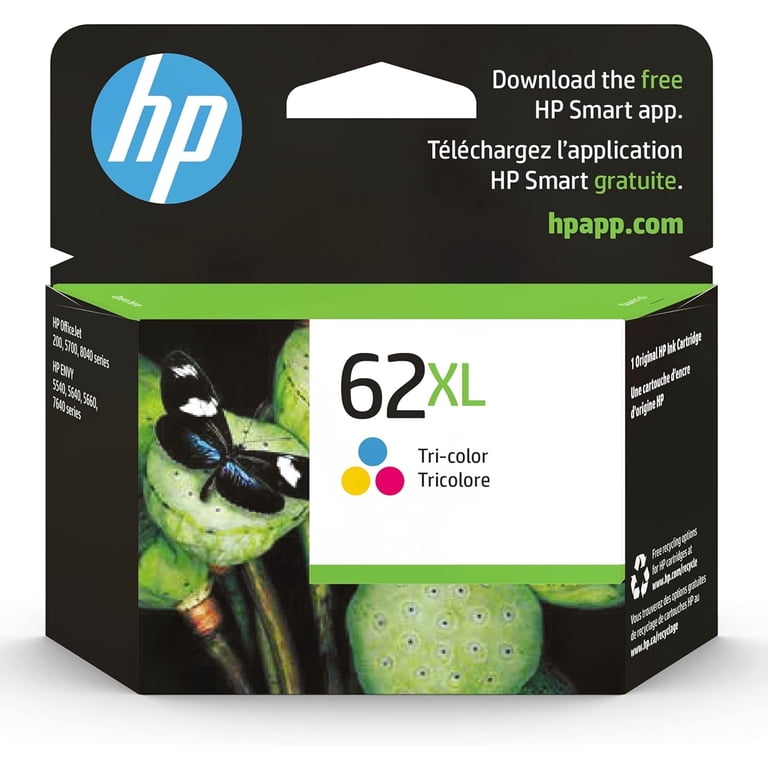 HP 62XL Tri-color High-yield Ink, 415 Pages, Compatible with HP