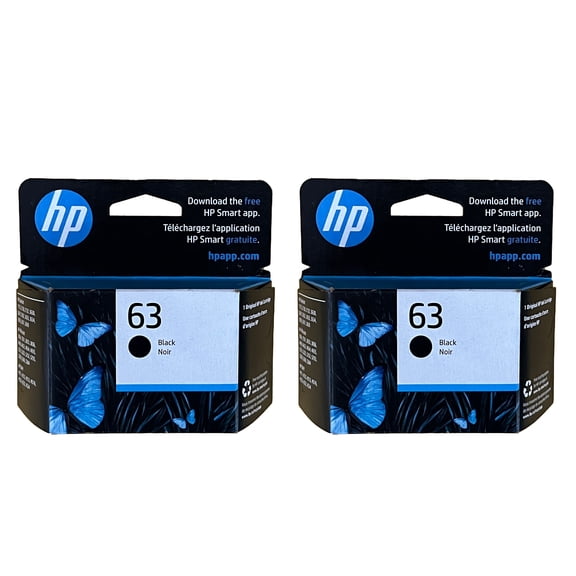 HP 63 Black 2-Pack Original Ink Cartridges for OfficeJet 3830 DeskJet 2130 3630 ENVY 4520 Genuine (Sold Without Manufacturer Warranty) Packaging May Vary