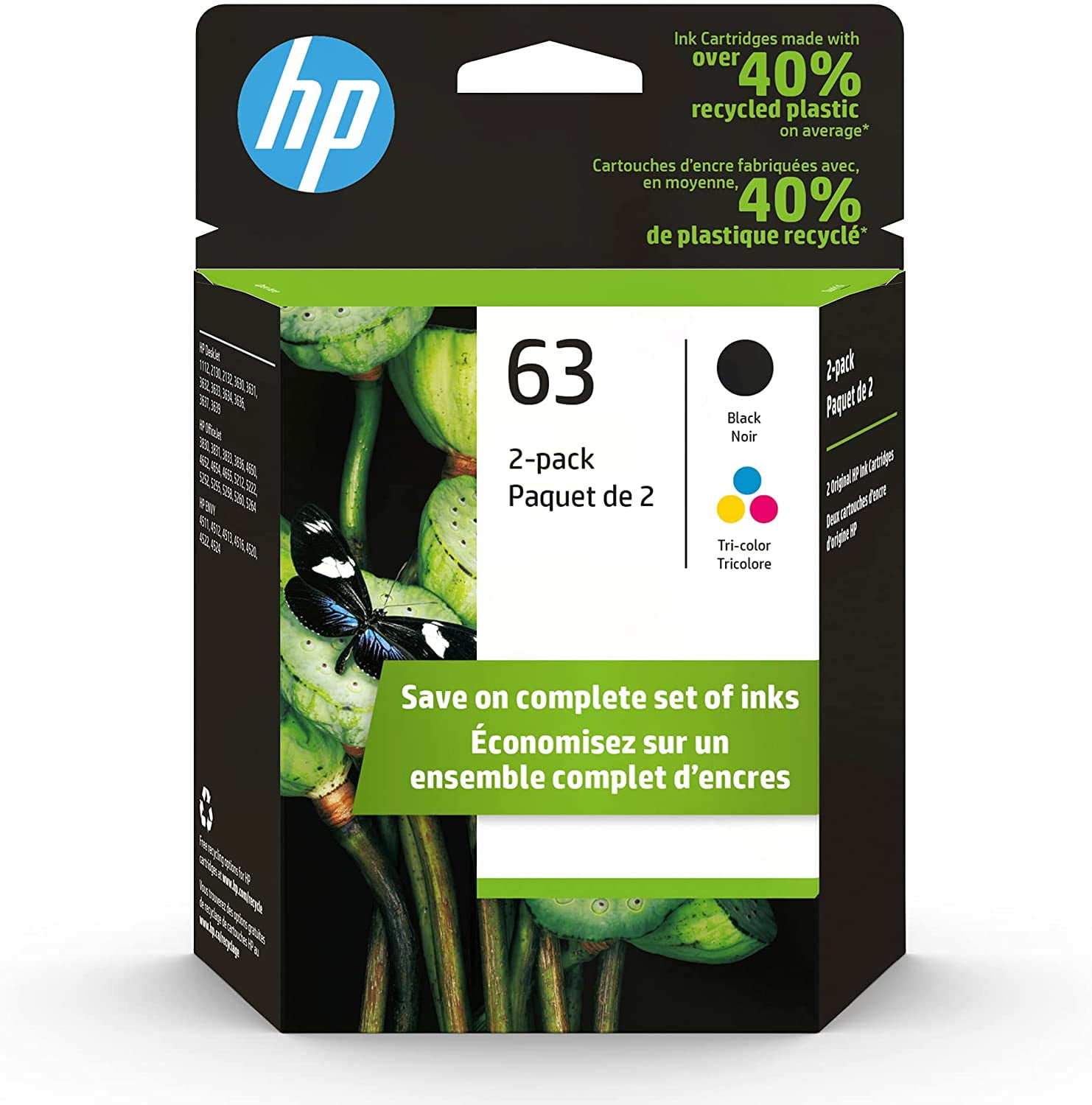 HP 63 Black and Color Ink Cartridges (‎L0R46AN#140) Combo -