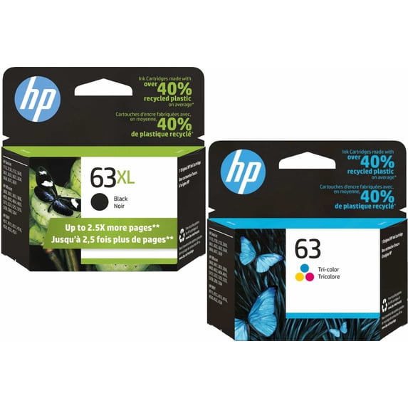 HP 63XL Black and 63 Tri-Color Original Ink Cartridges L0R48AN 2-Pack for DeskJet 3630 (Sold Without Manufacturer Warranty)