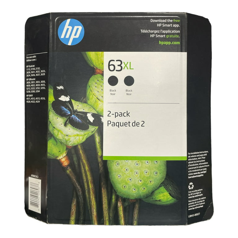 HP 63XL, High-Yield Black Original Ink Cartridge (2 Pack)