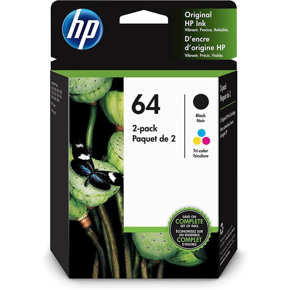 HP 64 Black/Tri-color Ink Cartridges (2-pack) X4D92AN (Sold Without Manufacturer Warranty)