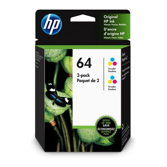 HP 64 Tri-Color Ink Cartridges, Pack Of 2, 6ZA55AN