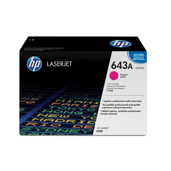 HP 643A Magenta Original LaserJet Toner Cartridge, ~10,000 pages, Q5953A. Sold without manufacturer warranty