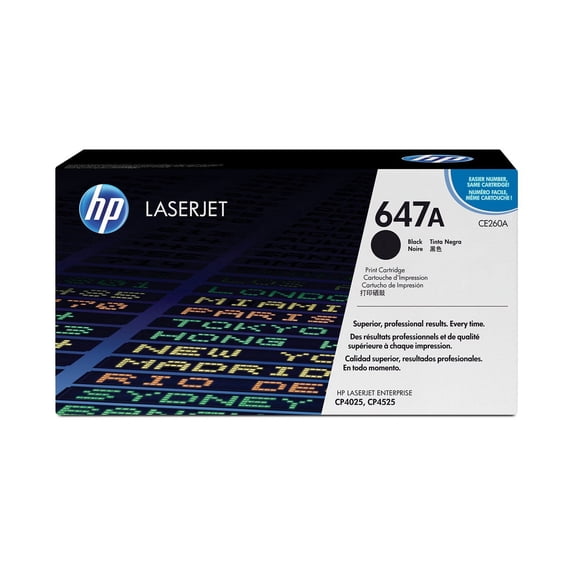 HP 647A Black Original LaserJet Toner Cartridge, ~8,500 pages, CE260A. Sold without manufacturer warranty