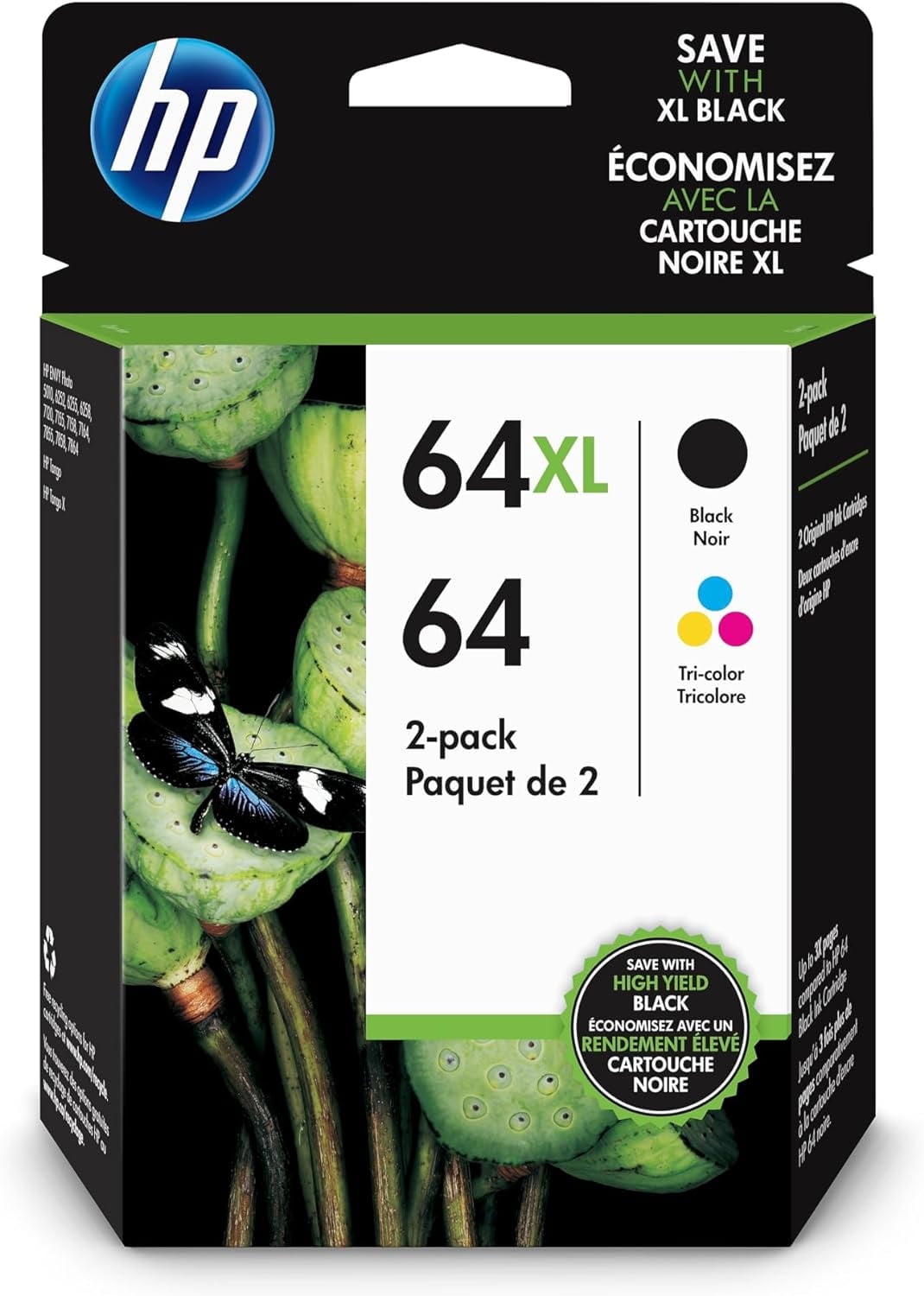 HP 64XL/64 Ink Cartridge Combo for HP Printers, Black & Color, 2 Pack