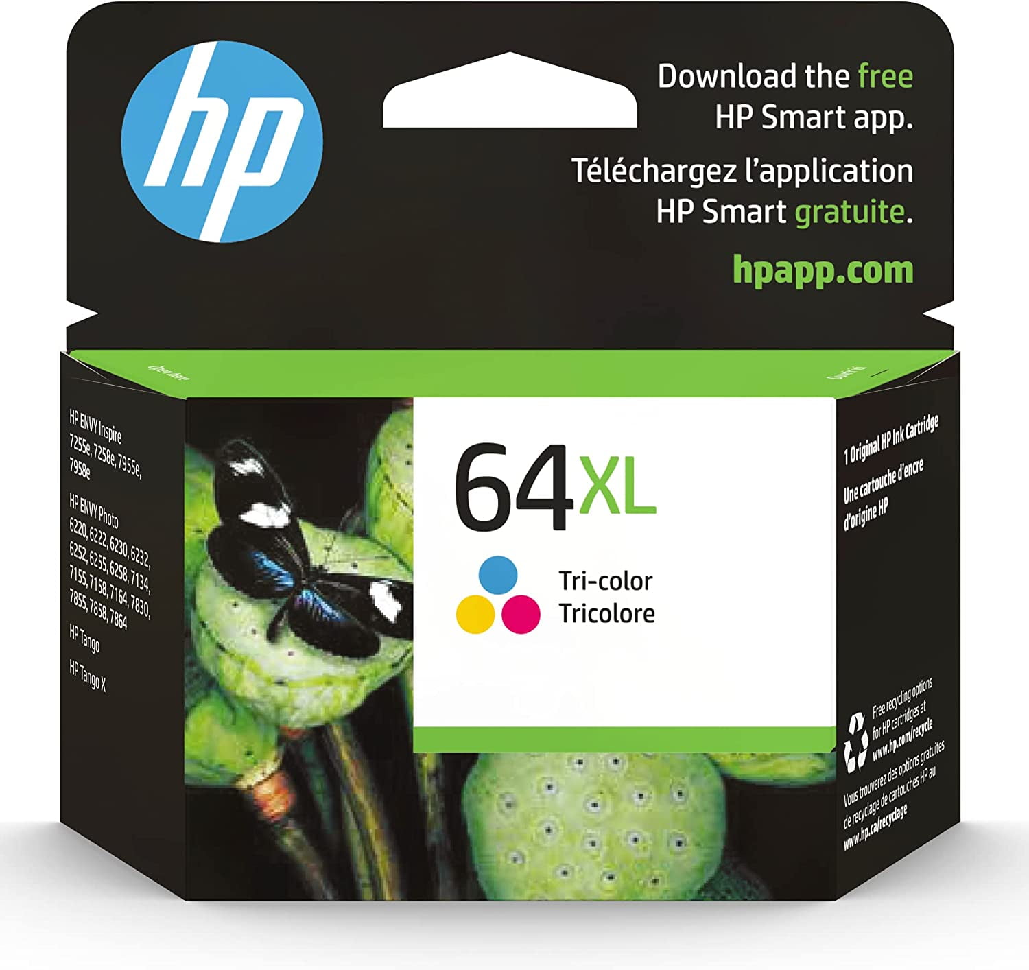 HP 64XL Ink Printer Cartridge for ENVY 7955e 6220, Tri Color, N9J91AN