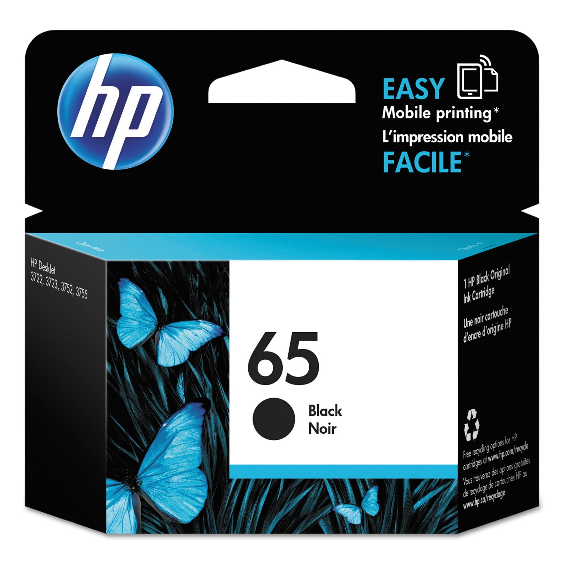 HP 65 Black Original Ink Cartridge, ~120 pages, N9K02AN#140