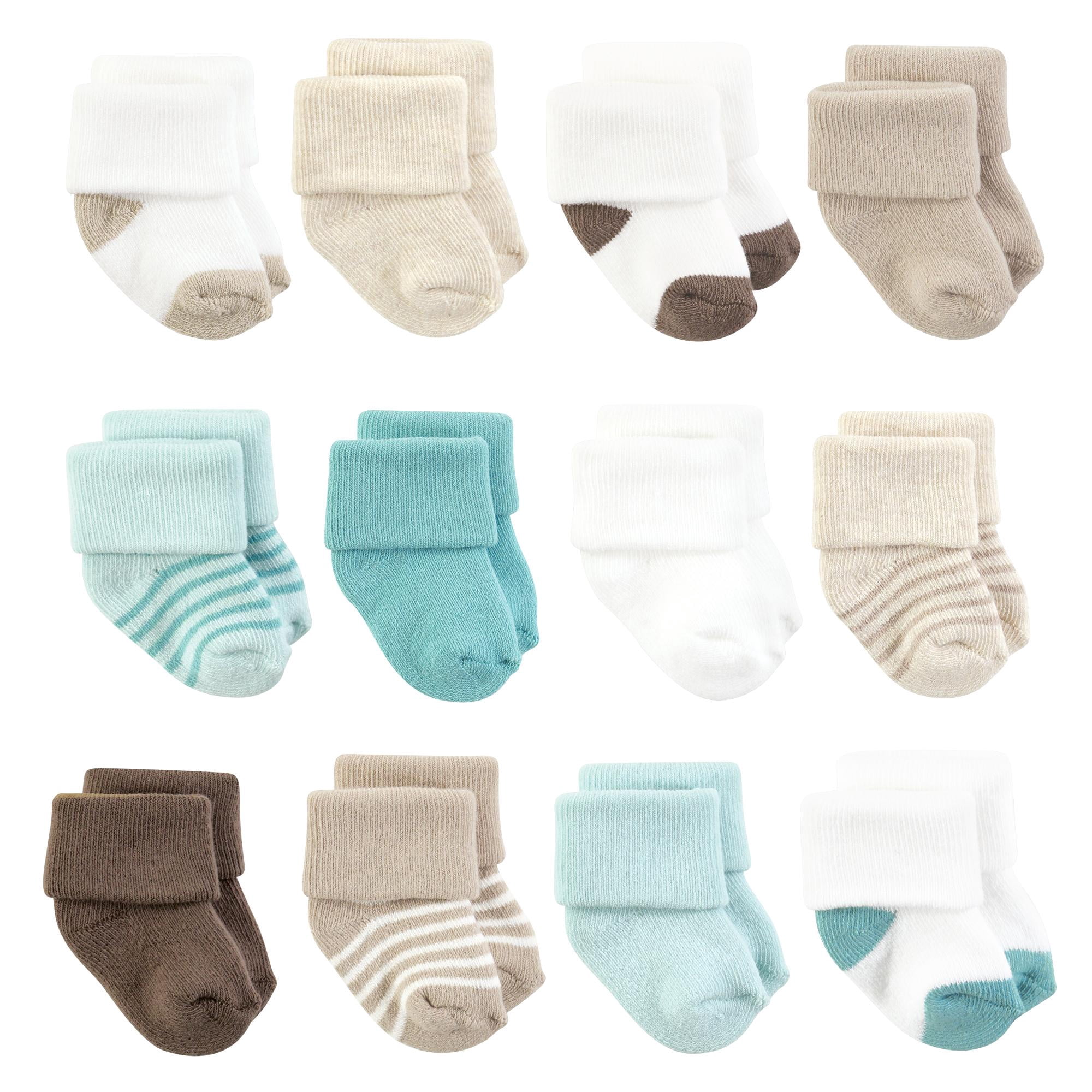 Hudson Baby Basics Infant Baby Cozy Terry Baby Sock 12-Pack, Forest and Earth Stripes, 6-12 Months