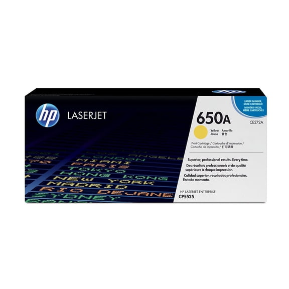 HP 650A Yellow Original LaserJet Toner Cartridge, ~15,000 pages, CE272A. Sold without manufacturer warranty