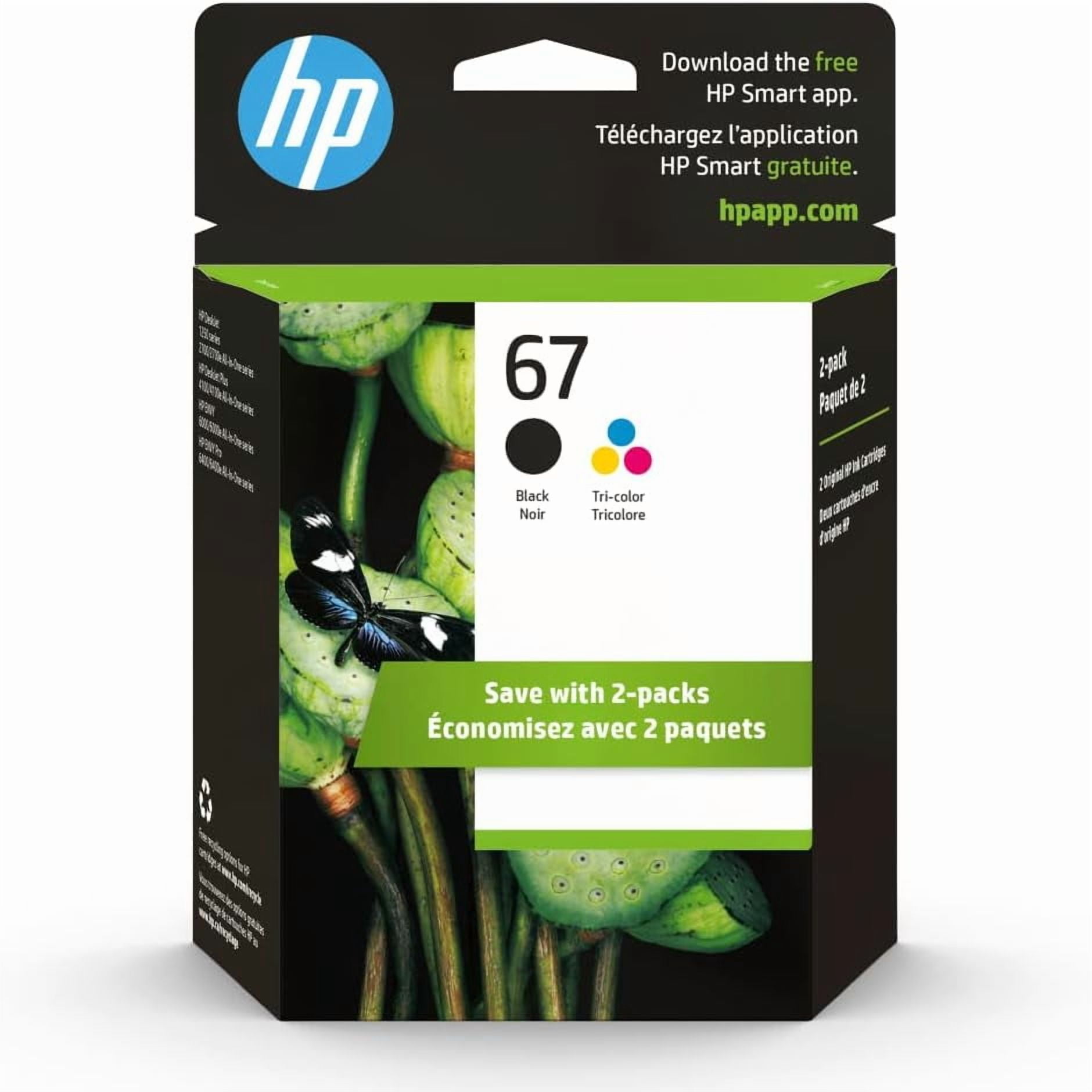 HP 67 Black/Tri-color Ink Cartridges for HP Printers | Works with Printer Series: DeskJet 1255, 2700, 4100; ENVY 6000, 6400 | Eligible for Instant Ink | 3YP29AN