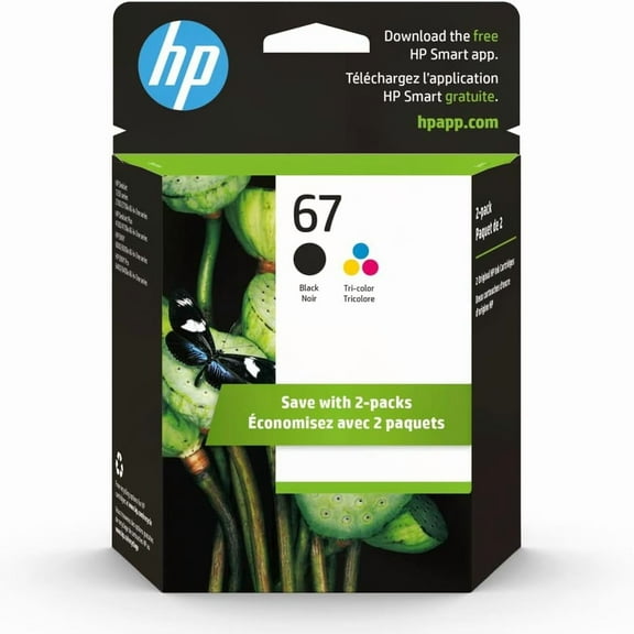 HP 67 Black/Tri-color Ink Cartridges for HP Printers | Works with Printer Series: DeskJet 1255, 2700, 4100; ENVY 6000, 6400 | Eligible for Instant Ink | 3YP29AN