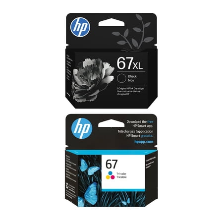 HP 67 Ink Cartridge Bundle – 67XL Black High-Yield (3YM57AN) + 67 Tri-Color Standard Yield (3YM55AN) | Works with HP DeskJet 2700, 4100, 4200 Series; DeskJet Plus 4122, 4155; HP ENVY 6000, 6400 Pro