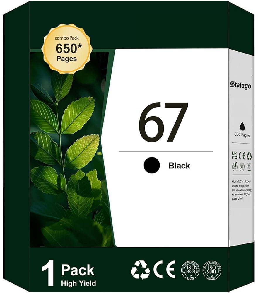 67 Ink Cartridges for HP 67 Black Ink Cartridge, 1 Black