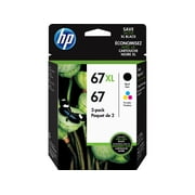 HP 67 Tri-Color Ink Cartridges High/Standard Yield 2 Per Pack, 67XL Black, Cyan, Magenta, Yellow