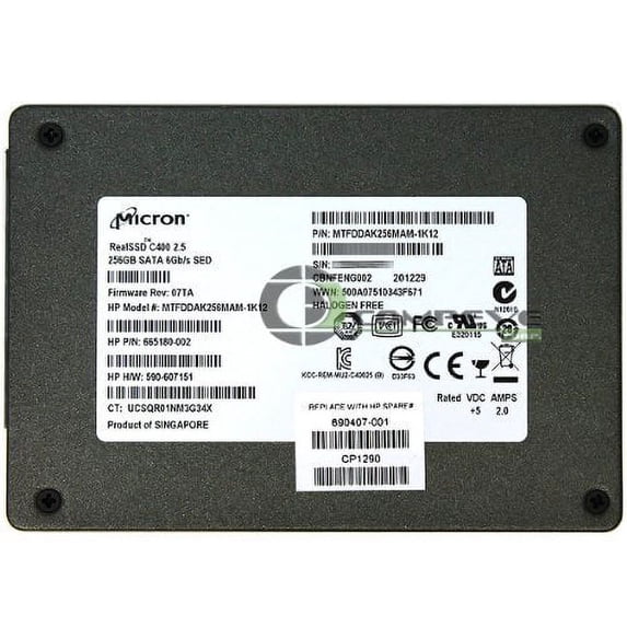 HP 690407-001 256GB Solid State Drive (SSD) - SATA III interface, with Self-Encrypting Drive (SED) technology - Does not include bracket or screws