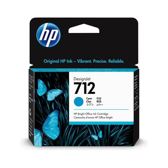 HP 712 29-ml Cyan DesignJet Ink Cartridge, 3ED67A