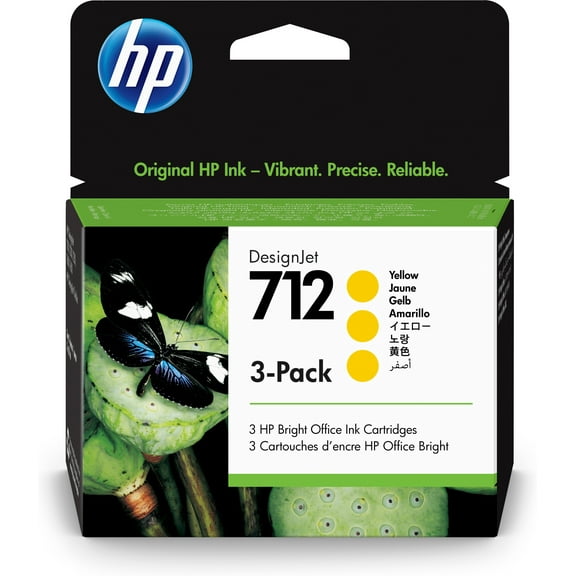 HP 712 3-pack 29-ml Yellow DesignJet Ink Cartridge, 3ED79A