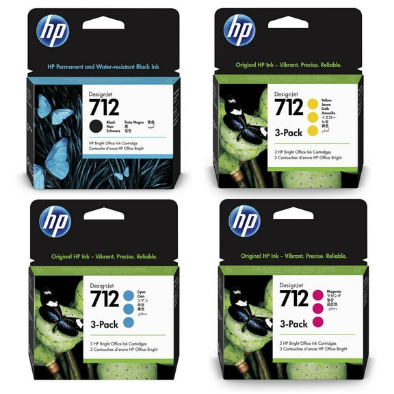HP 712 80ml Black and 3 Pack 29ml Cyan/Magenta/Yellow DesignJet Original Ink Cartridge for T650, T630, T230, T210 & Studio Plotter Printers