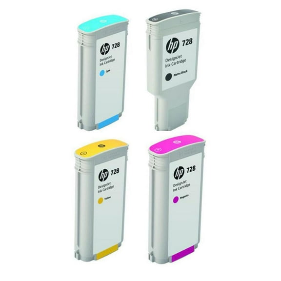 HP 728 130-ml DesignJet Ink Cartridge Bundle Consists OF Yellow / Magenta / Cyan / Matte Black