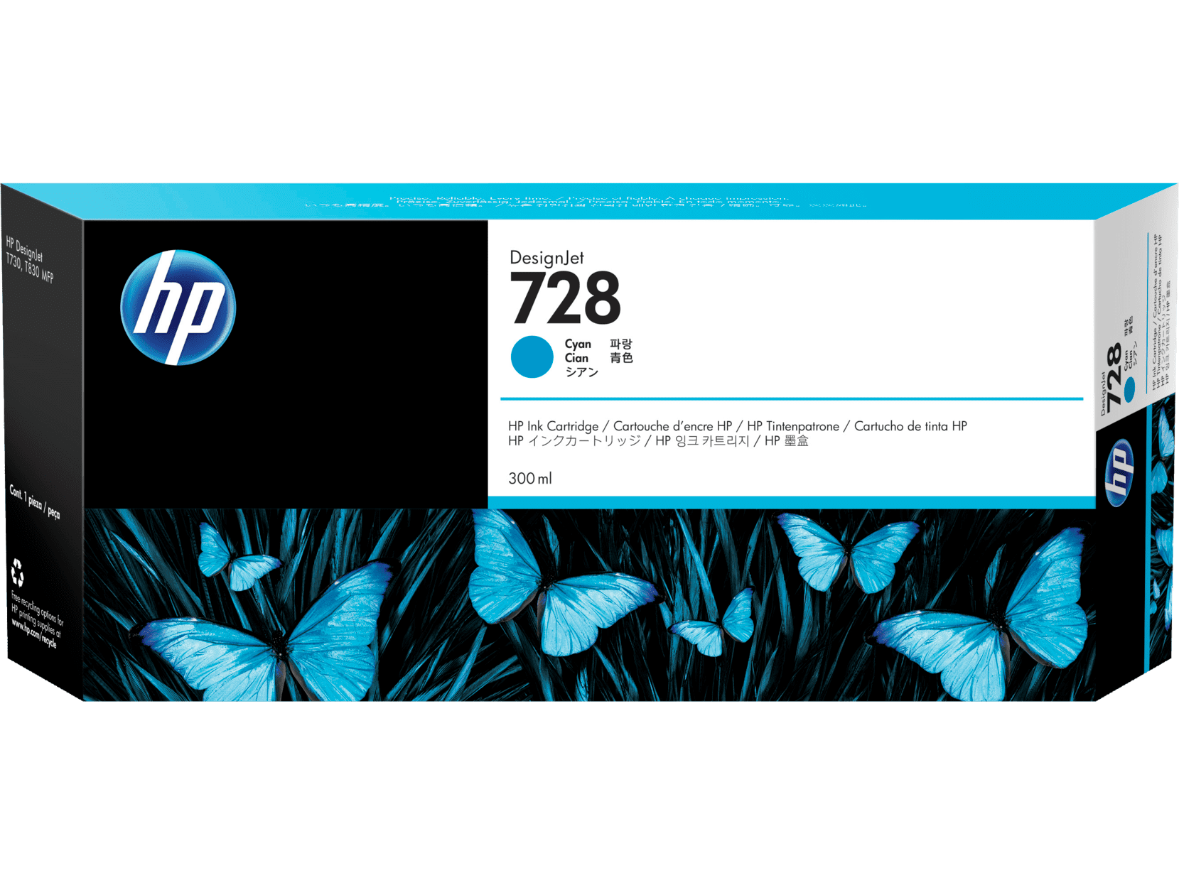 HP 728 300-ml Cyan DesignJet Ink Cartridge, F9K17A