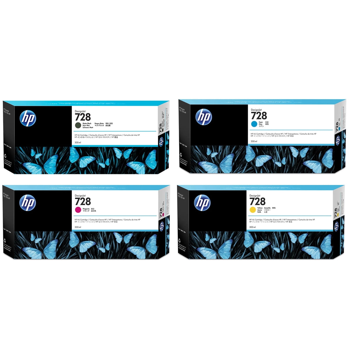 HP 728 300-ml Matte Black DesignJet Ink Cartridge - With 728 300ml Cyan ...