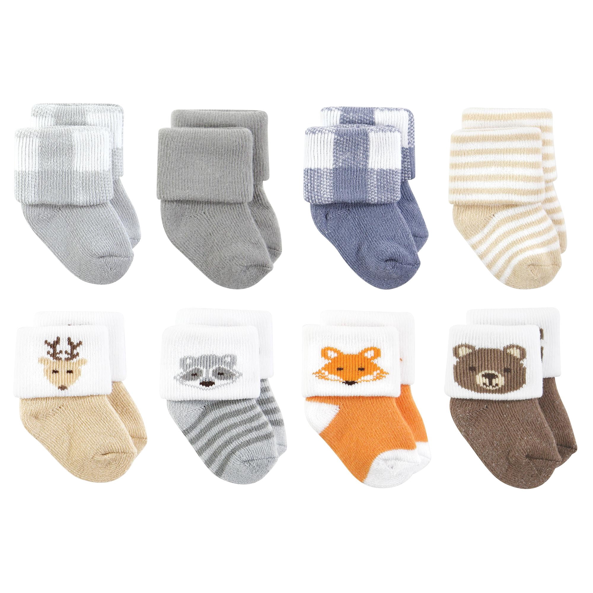 Hudson Baby Basics Infant Baby Cozy Terry Socks 8-Pack, Forest Friends, 6-12 Months