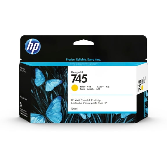 HP 745 130-ml DesignJet Yellow Ink Cartridge, F9J96A