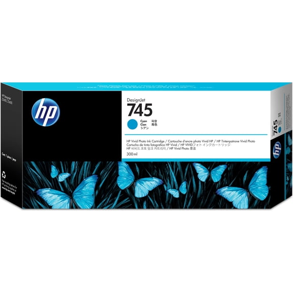 HP 745 300-ml DesignJet Cyan Ink Cartridge, F9K03A