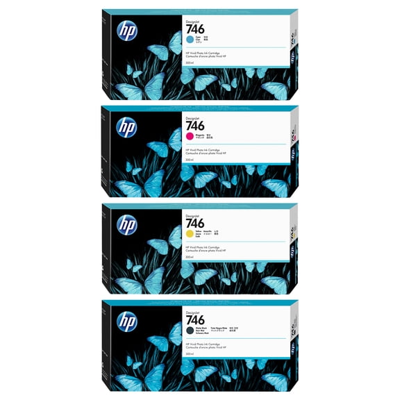HP 746 300ml 4-Color DesignJet Ink Cartridge Bundle