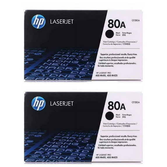 HP 80A (CF280A) Black Original LaserJet Toner Cartridge, 2-Pack