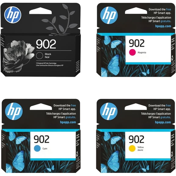 HP 902 Black, Cyan, Magenta, Yellow Ink Cartridges (4-Pack) X4E05AN Works OfficeJet 6950, 6960 Series (Sold without manufacturer warranty)