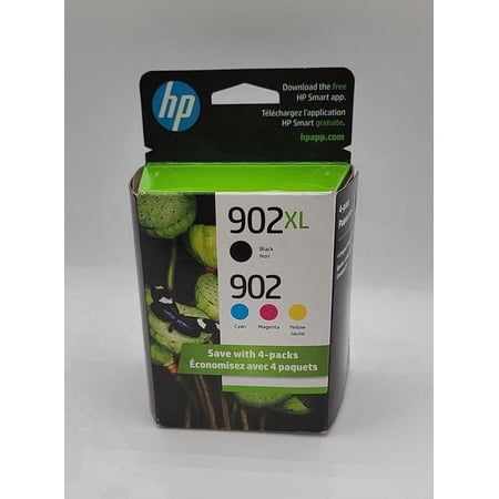 HP 902XL Black + 902 Cyan, Magenta, Yellow Ink Cartridge T0A39AN Works OfficeJet 6954, 6958, 6962 OfficeJet Pro 6968, 6975, 6978 Sold without manufacturer warranty